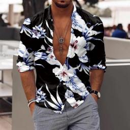 Men's Shirt Hawaiian Floral Printed Long Sleeve Blouse Fall Fashion Casual Loose High Quality Beach Holiday Buttoned Shirt 2022