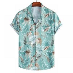 Men's Cotton Polyester Summer Short Sleeve Shirt Vintage Geometric Hawaiian Beach Male Shirts Casual Blouse For Men Chemise