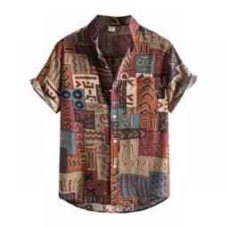 Designer Colorful Lattice Shirts For Men Vintage Summer Casual Shirt Short Sleeve Cotton Linen Ethnic Shirt Lapel Plaid Camisas