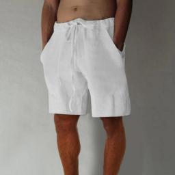 Cotton Linen Shorts Men Summer Fashion Breathe Lightweight Thin Bermuda Shorts Men Drawstring Shorts Loose Beach Wear Bottoms