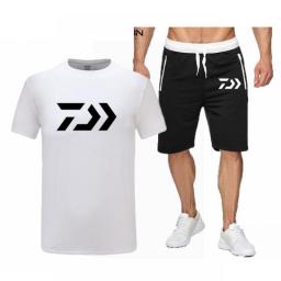 Summer Men's Tracksuit Short Sleeve T Shirt Set Daiwa Print Clothing 2 Pieces Casual Suit Streetwear Outfit