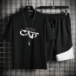 Men's T-shirt + Shorts Set Summer Breathable Casual T Shirt Running Set Fashion Harajuku Printed Male Sport Suit 2023 New