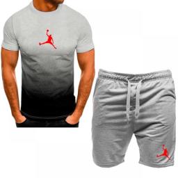 2023 Summer Hot Men's T-shirt+Shorts Set Men's Sports Set Brand LOGO Print Leisure Fashion Polyester Short Sleeve T-shirt Set