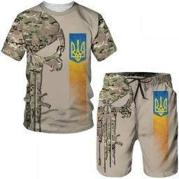 Men's Ukrainian Camouflage 3D Print T-Shirts Short Sets New Women's Suit Casual Clothing Tees Pant Mens Clothes Sweatshirt 2 Pcs