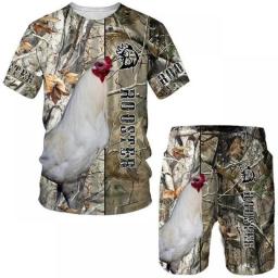 Funny Rooster Hunting Camo T-Shirt/Shorts/Suit Men's Cool Chicken Cock Animal 3D Printed Women Clothing 2 Pcs Tracksuit Sports