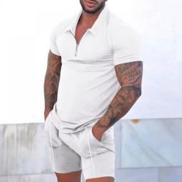 2023 Summer Men Casual Two Piece Set Slim Short Sleeve Lapel Zipper Polo Shirt And Shorts Suit Leisure Men's Clothing Streetwear