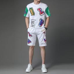 Light Luxury Brand Letter Print Men's Round Neck T-shirt Shorts Set Breathable Sweat-absorbing Summer Fashion Casual Men's 2PK