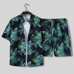 2023 Summer Coconut Tree Shirts Sets Printed Men's Hawaiian Shirt Beach Short Sleeve Fashion Tops Tee Holiday Shirt Men Blouse