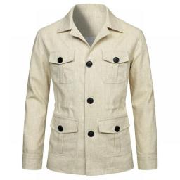 Cotton Linen Cargo Jackets Men 2023 New Multi Pockets Outdoor Jacket Coat Spring Fashion Causal Streetwear Work Jacket Outwear
