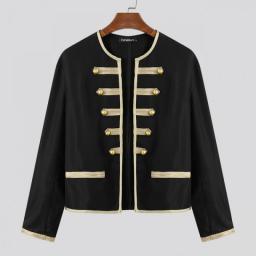 Men Jackets O-neck Long Sleeve Open Stitch Streetwear Patchwork Vintage Elegant Thin Coats Men 2023 Crop Outerwear S-5XL INCERUN