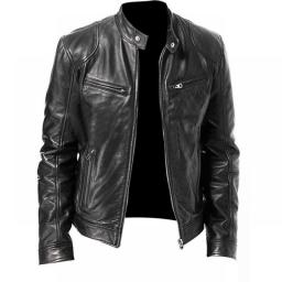 Men Slim Leather Jackets Oblique Zipper Motorcycle Jackets New Men Outwear Moto Biker PU Leather Coats Size 4XL
