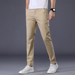 2023 New Summer Casual Pants Men 98PercentCotton Solid Color Business Fashion Slim Fit Stretch Gray Thin Trousers Male Brand Clothing