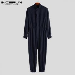 INCERUN New Fashion Men Jumpsuit Romper Joggers Long Sleeve Solid Color Streetwear Casual Trousers Men Cargo Overalls 2020 S-5XL