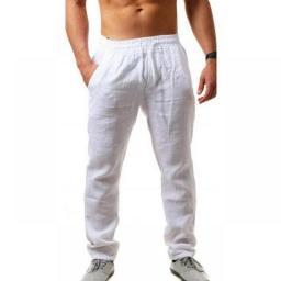 Men's Cotton Linen Pants Male Autumn New Breathable Solid Color Linen Trousers