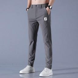 2023 Spring Summer Men's Casual Pants Suit Pant Slim Fit Work Elastic Waist Jogging Trousers Male Black Grey Plus