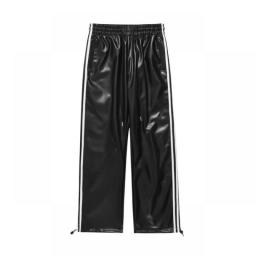 2023 New Men's Spring Autumn Loose Straight Casual Mopping Sense Wide-leg Sports Pants High Street Style Leather Pants