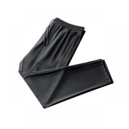 Mesh Summer Ice Silk Sweatpants Men's Loose Breathable Pants Belted Trousers And Straight-leg Solid Trousers Cool Sweatpant 2021