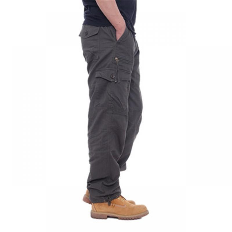 FGKKS Men Multi-pocket Cargo Pants Zipper Pure Cotton Straight Leg Pants Loose Casual Solid Color Construction Pants