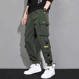 Thin Streetwear Casual Pants Men Ribbons Harem Jogging Pants Male Slim Fit Spring Cargo Pants Multi-Pockets Women Trouser Jx1