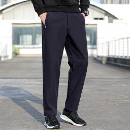 Men's Summer Cargo Pants Big Size Ice Silk Stretch Breathable Straight Leg Pants Quick Dry Elastic Lightweight Long Trousers