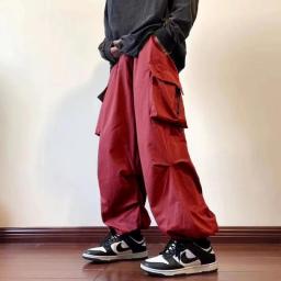 Men's Parachute-Style Hip-hop Street Overalls Oversized Pocket Trousers Harajuku Loose Solid Color Casual Pants Y2K Legged Pants