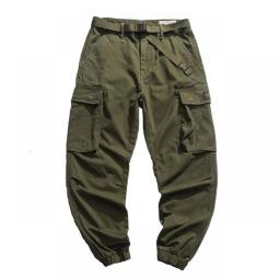 With Belt Cargo Pants Men Safari Style Multi Pocket Work Pants Solid Color Casual Jogger Pants Mens