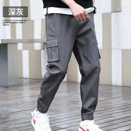 Classic Streetwear Casual Men Ribbons Harem Jogging Pants Male Slim Fit Spring Cargo Pants Multi-Pockets Women Trouser X94