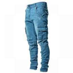 Jeans Men Pants Wash Solid Color Multi Pockets Denim Mid Waist Cargo Jeans Plus Size Fahsion Casual Trousers Male Daily Wear
