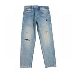 SIMWOOD High Standard 2023 Spring Summer New 14 Oz Ripped Patchwork Regular Straight Jeans Men Fashion Vintage Denim Pants