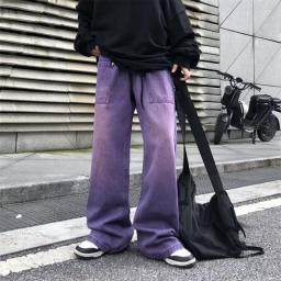 Purple Jeans For Men Spring And Autumn Straight Loose Trousers Oversize Casual Wide Leg Pants High Street Fashion Male Clothing