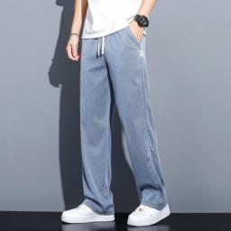 Summer High Quality Lyocell Fabric Jeans Men Loose Straight Thin Elastic Waist Casual Denim Pants Grey Trousers Large Size M-5XL