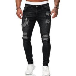2022 Men's Jeans Cool Ripped Skinny Trousers Stretch Slim Denim Pants Large Size Hip Hop Black Blue Casual Jogging Jeans For Men