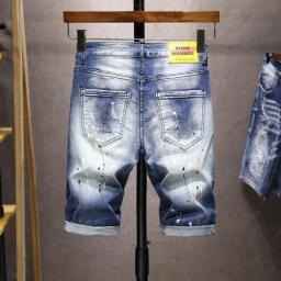 Men Summer Holes Denim Shorts Light Blue Shorts Jeans High Quality Male Stretch Fit Denim Jeans Shorts Size 38