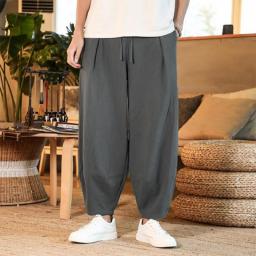 Cotton And Linen Loose Men's  Pants Male Summer New Breathable Solid Color Linen Trousers Fitness Streetwear