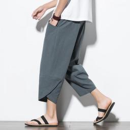 2022 Summr Men Chinese Style Cotton Linen Harem Pants Men Streetwear Breathable Beach Pants Male Casual Calf-Lenght Trousers