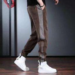 Men's Winter Fleece Corduroy Wool Oversize Designer Baggy Brushed Joggers Trousers Cargo Plush And Thicken Chenille Pants Men