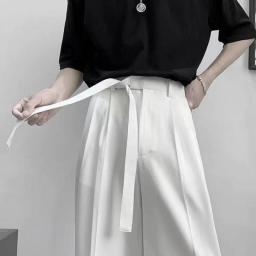 Harajuku Fashion Men's Pants Casual Wide Leg Oversize Pants With Belt Korean Style Streetwear Trousers For Men Soild Color White