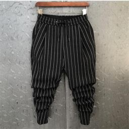 Summer Casual Men's Harem Pants Fashion Print Striped Pants Loose Streetwear Men Korean Trouser