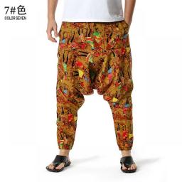 Men's Dashiki Harem Yoga Baggy Genie Boho Pants Flroral Print Drop Crotch Joggers Sweatpants Hop Hop Hippie Casual Trousers 3XL