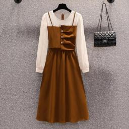 Fashion New Elegant Women's Dress 2023 Spring Shirt Splice Sweet A-Line Long Sleeve Loose Ruffle Dresses For Ladies