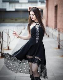 New Goth Fashion Designed Black Women Dress Slim Pullover Halter Neck Lace Patchwork Hollow Out Gothic Style Ladies Dress Summer