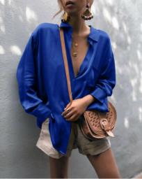 New Harajuku Spring Autumn Women Blouse Long Sleeve Casual Shirts Leisure Satin Shirt Office Ladies Blue Red Green Tops