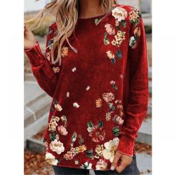 Elegant Pullover O Neck Loose Blouse Women Casual Harajuku Spring Autumn Shirts Tops Vintage Floral Print Long Sleeve Blusas 2XL