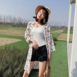 Summer Women's Floral Kimino Blouse Mid-Length Chiffon Sun Protection Cardigan Korean Style Loose Shirt Clothing