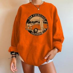 San Francisco California Print Women Sweatshirts Vintage Buses Oversized Crewneck Tops Woman Drop-shoulder Pullovers Sweatshirts