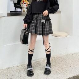 Two-Piece Suit Off-The-Shoulder Long-Sleeved T-Shirt Women'S Sweater Short Top + Plaid Skirt Jk Skirt Student Can Be Acquired