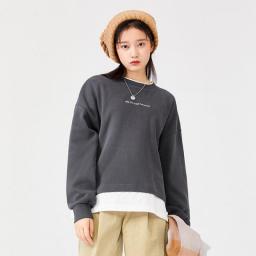 SEMIR Sweatshirt Women Fake Two-Piece Contrast Tops 2021 Winter New Oversize Embroidery Letters Simple And Versatile