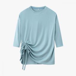 Fashion 2023 Summer String T Shirt Soft And Breathable Modal Fabric 3/4 Sleeve Woman Clothes