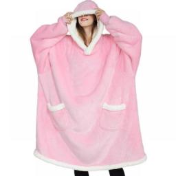 Oversized Hoodie Blanket With Sleeves Sweatshirt Plaid Winter Fleece Hoody Women Pocket Female Winter Autumn