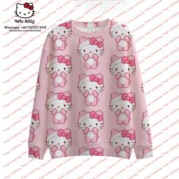 Hello Kitty Round Neck Sweater Printed Women's Autumn Long-sleeved Cartoon Casual Round Neck Sweater Casual Pullover Top
